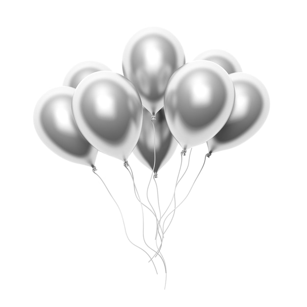 Group of silver blank balloons isolated on white background