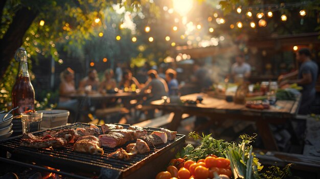 Group sitting around barbecue grill Generative by AI