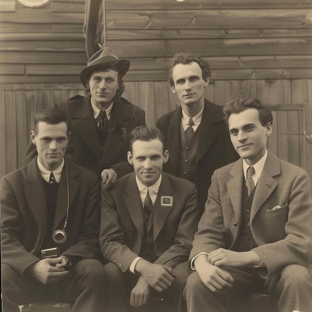 Group of six men posing with a memory card