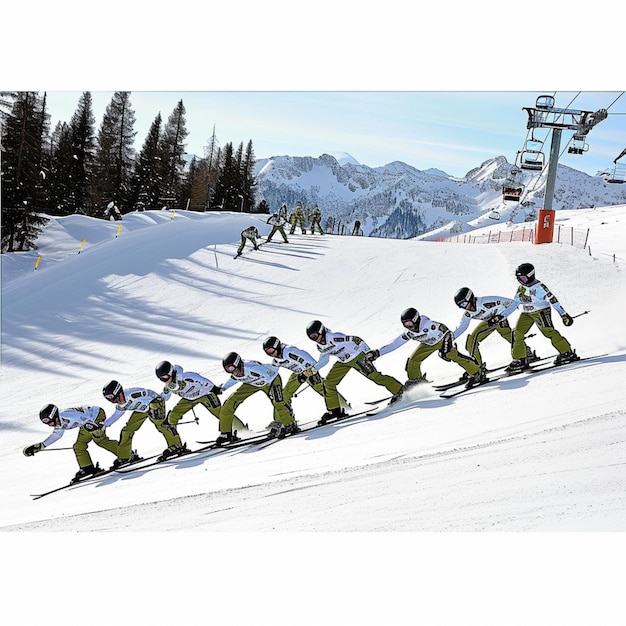 Photo a group of skiers are going down a hill with the number 7 on their shirts