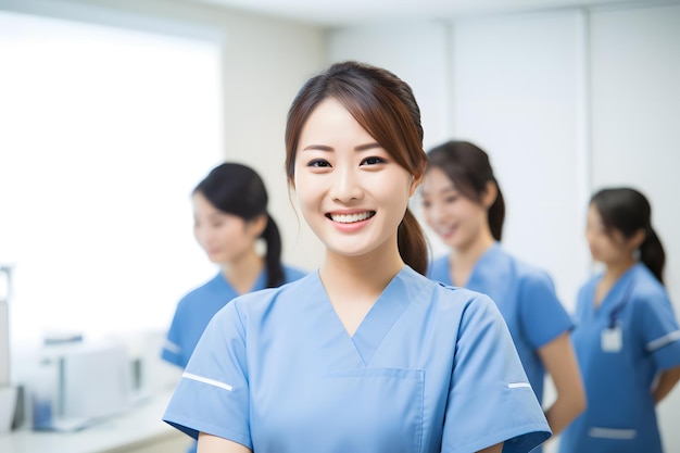 A group of skincare clinic worker wearing blue outfit