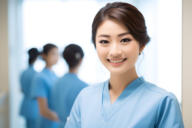 A group of skincare clinic worker wearing blue outfit