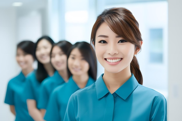 A group of skincare clinic worker wearing blue outfit