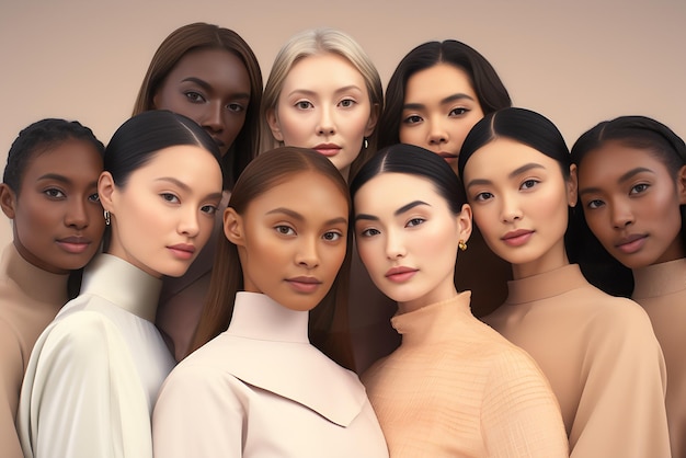 A group of skincare models with different skin types