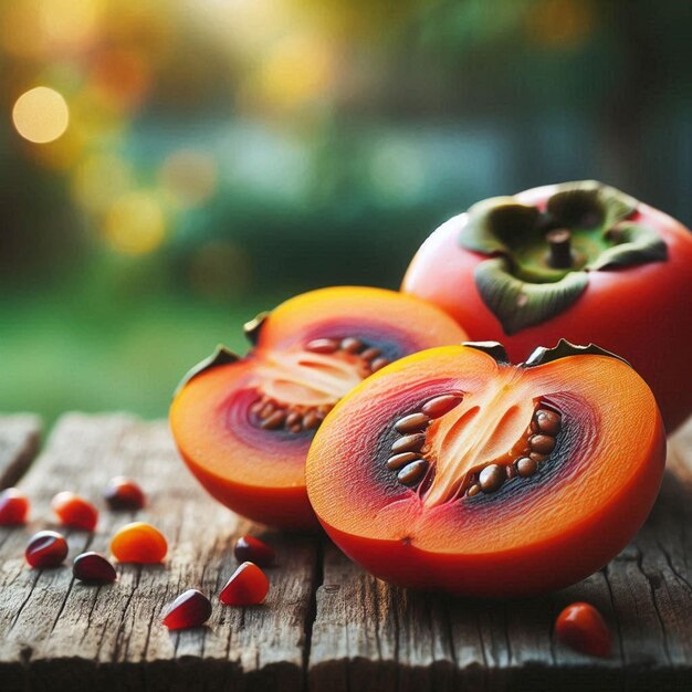 a group of sliced tomatoes on a wooden table