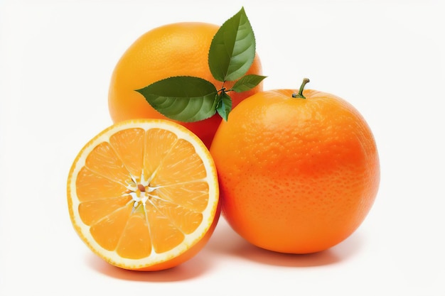 Group of slices whole of fresh orange fruits isolated on white background Generative AI