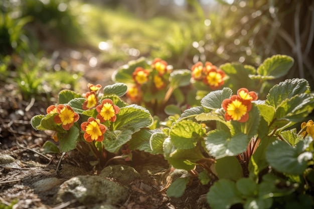 Group of small yellow and orange flowers Generative AI