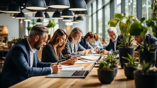 Group of smart multiethnic motivated businesspeople working together on a new project while sitting