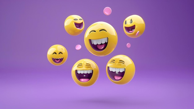 Photo a group of smiley faces are shown with the background of a purple background