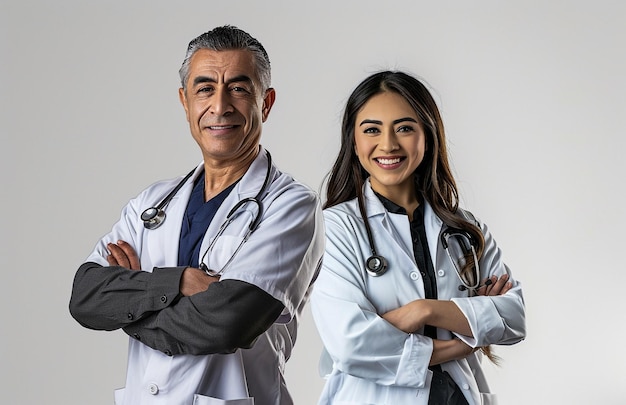 A group of smiling doctors and nurses standingTeam of medical doctors and nurses holding hands toget