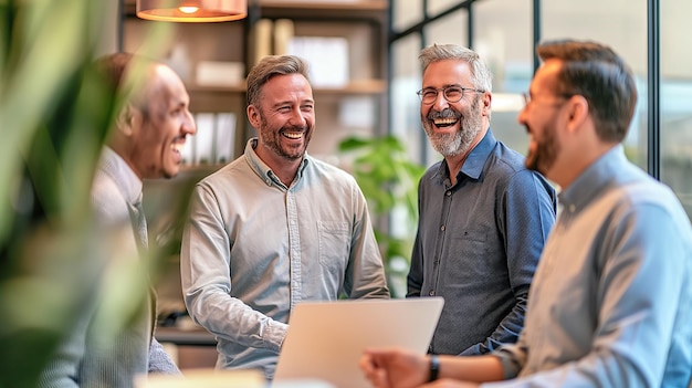 Photo group of smiling male businesspeople working together in an office