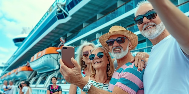 Group of smiling pensioners taking a selfie