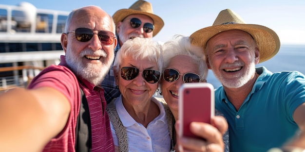 Group of smiling pensioners taking a selfie