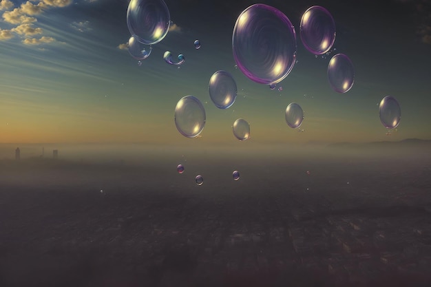 A Group Of Soap Bubbles Floating In The Air