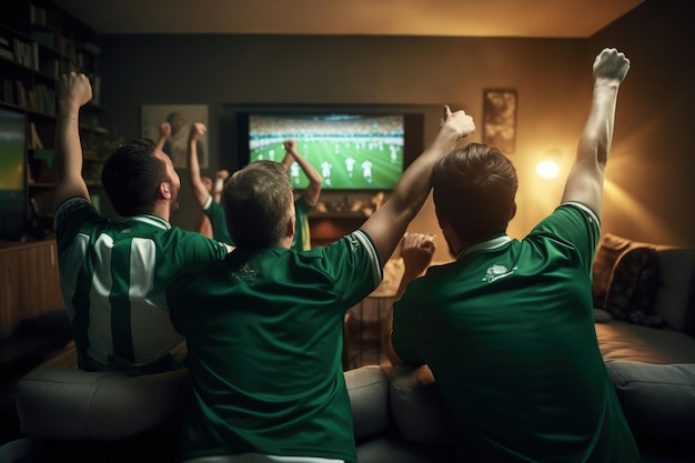 Group of Soccer Fans Cheering Screaming Raising Hands Generative AI