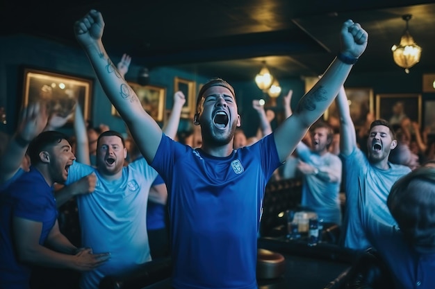 Group of Soccer Fans Cheering Screaming Raising Hands Generative AI