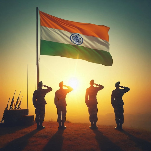 a group of soldiers are standing in front of a india flag that says jaihind