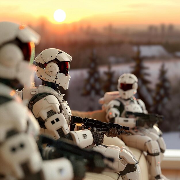 Photo a group of soldiers with a gun in the middle of their hands