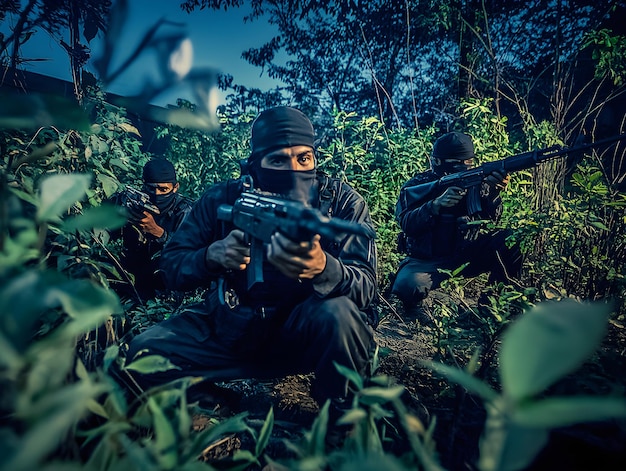 Photo a group of soldiers with guns in the jungle