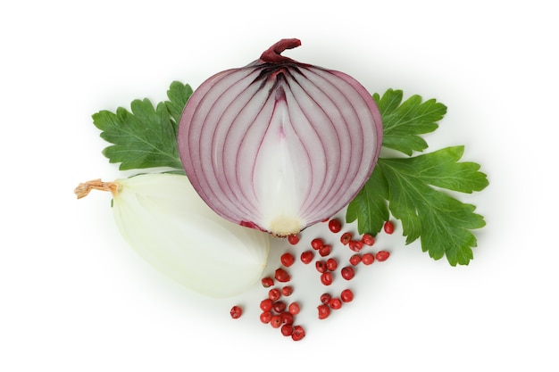 Group of spicy vegetables isolated on white background