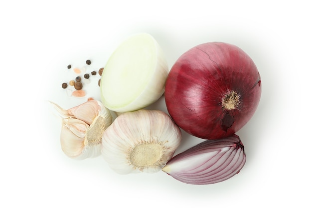 Group of spicy vegetables isolated on white background