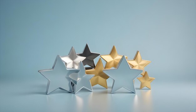 Photo a group of stars in gold and silver are lined up on a table