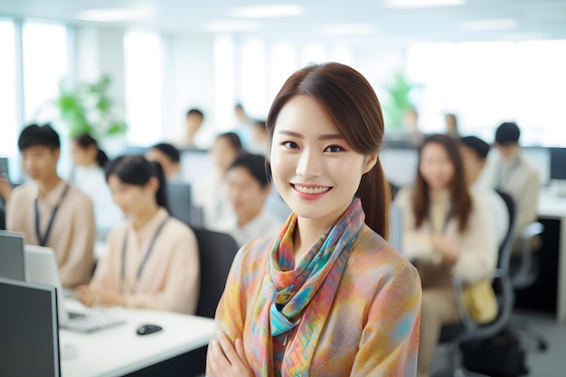 A group of start up employee wearing batik smile office background