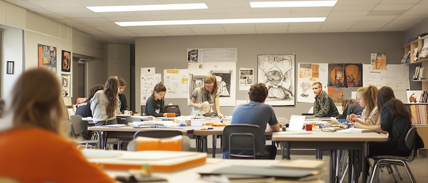 Photo a group of students are sitting in a classroom with posters on the wall