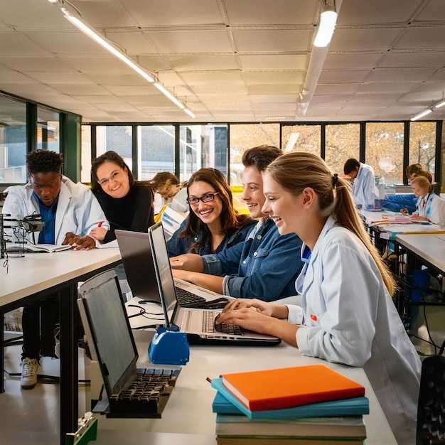 a group of students are sitting at a computer with the word on the screen