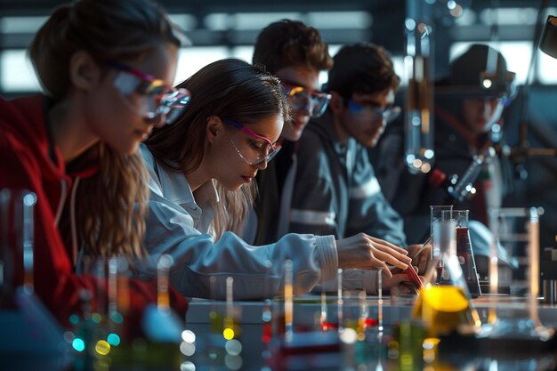 Group of students conducting physics experiments o