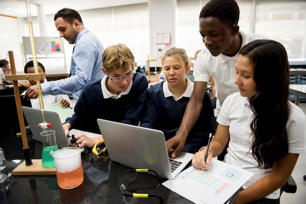 Group of students laboratory lab in science classroom