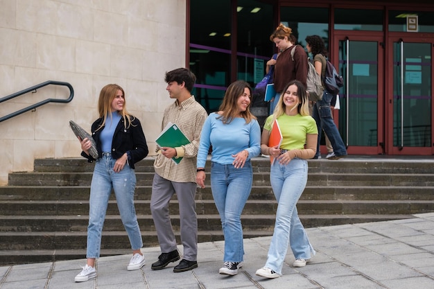 Group of students leaving the university library