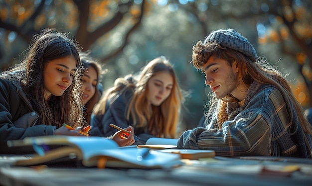 a group of students studying together in a classroom