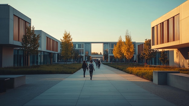 Photo a group of students walk down a sidewalk