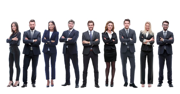 Group of successful employees standing in a row