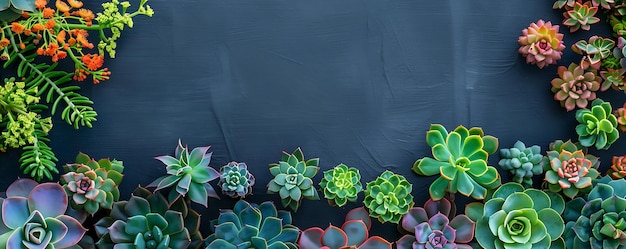 a group of succulents with a black background