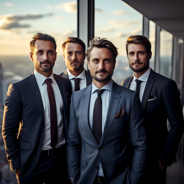 Group of Suited Men in Modern Office Setting