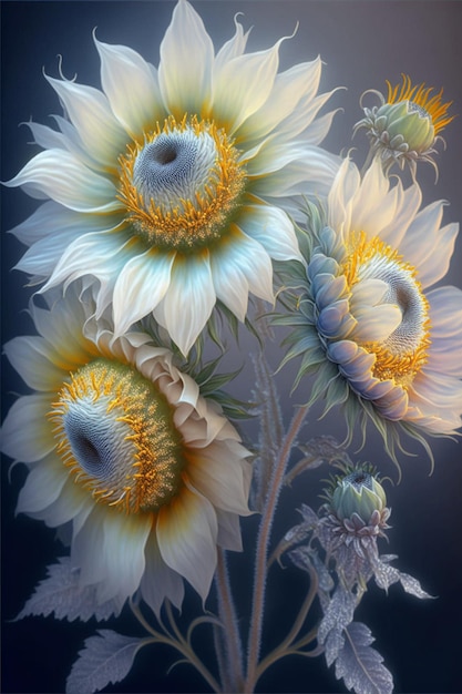 Group of sunflowers sitting next to each other generative ai