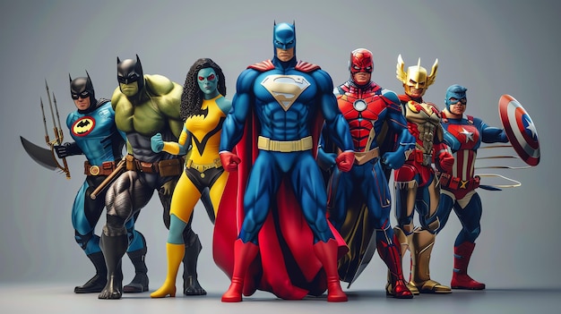 A group of superheroes standing together in a line