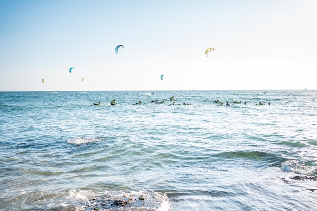 Group of surfboard students training