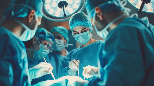 A group of surgeons are performing a surgery