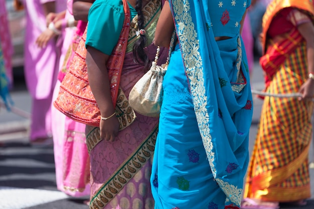 Group of Tamil women devotee during a religious procession in Saint Denis Reunion Island