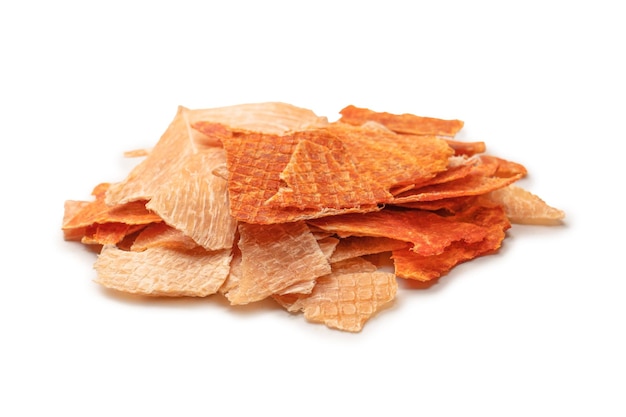 Group of tasty beer snacks Dehydrated chicken meat slices