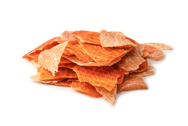 Group of tasty beer snacks Dehydrated chicken meat slices