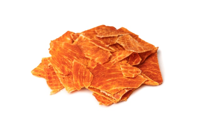 Group of tasty beer snacks Dehydrated chicken meat slices