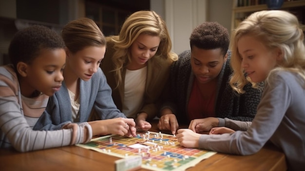 A group of teenage girls playing a board game