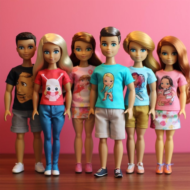 A group of teenage of Ken and Barbie wearing cute t shirt