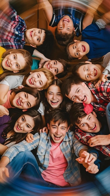 Group of teenagers piled up