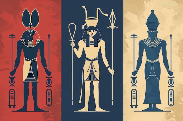 Photo a group of three ancient egyptian gods and goddesses depicted in a traditional style