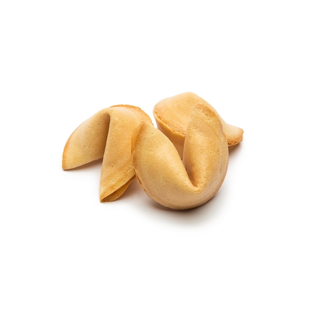 A group of three fortune cookies on white background. Taken in Studio with a 5D mark III.